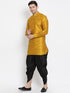 Vastramay Vastramay Men's Mustard Silk Blend Curved Kurta Dhoti Set
